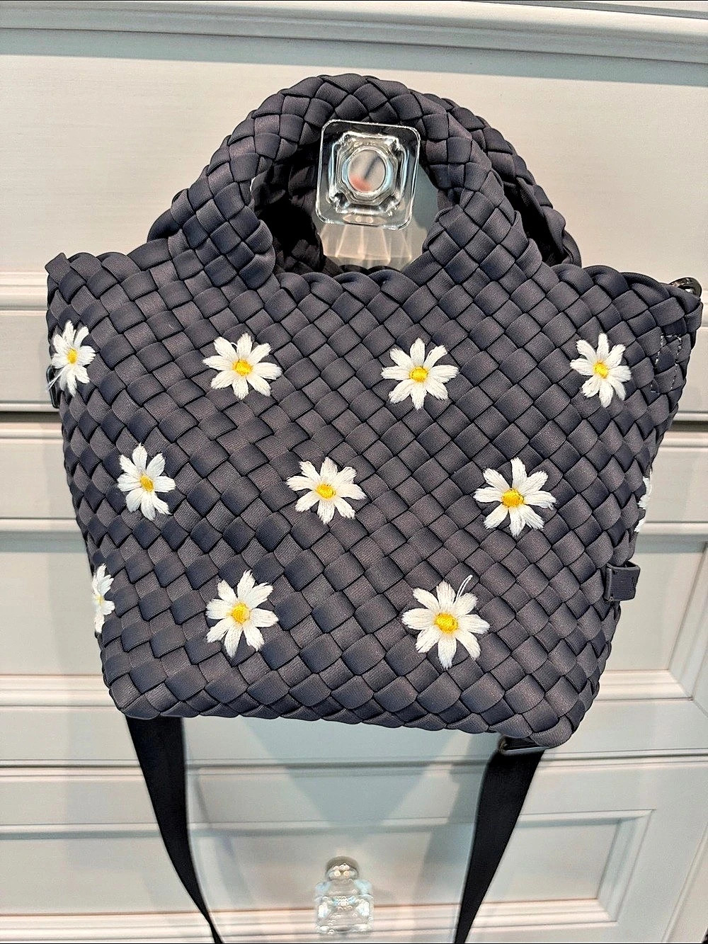 Naghedi Woven Floral Tote in Gray & White Like New